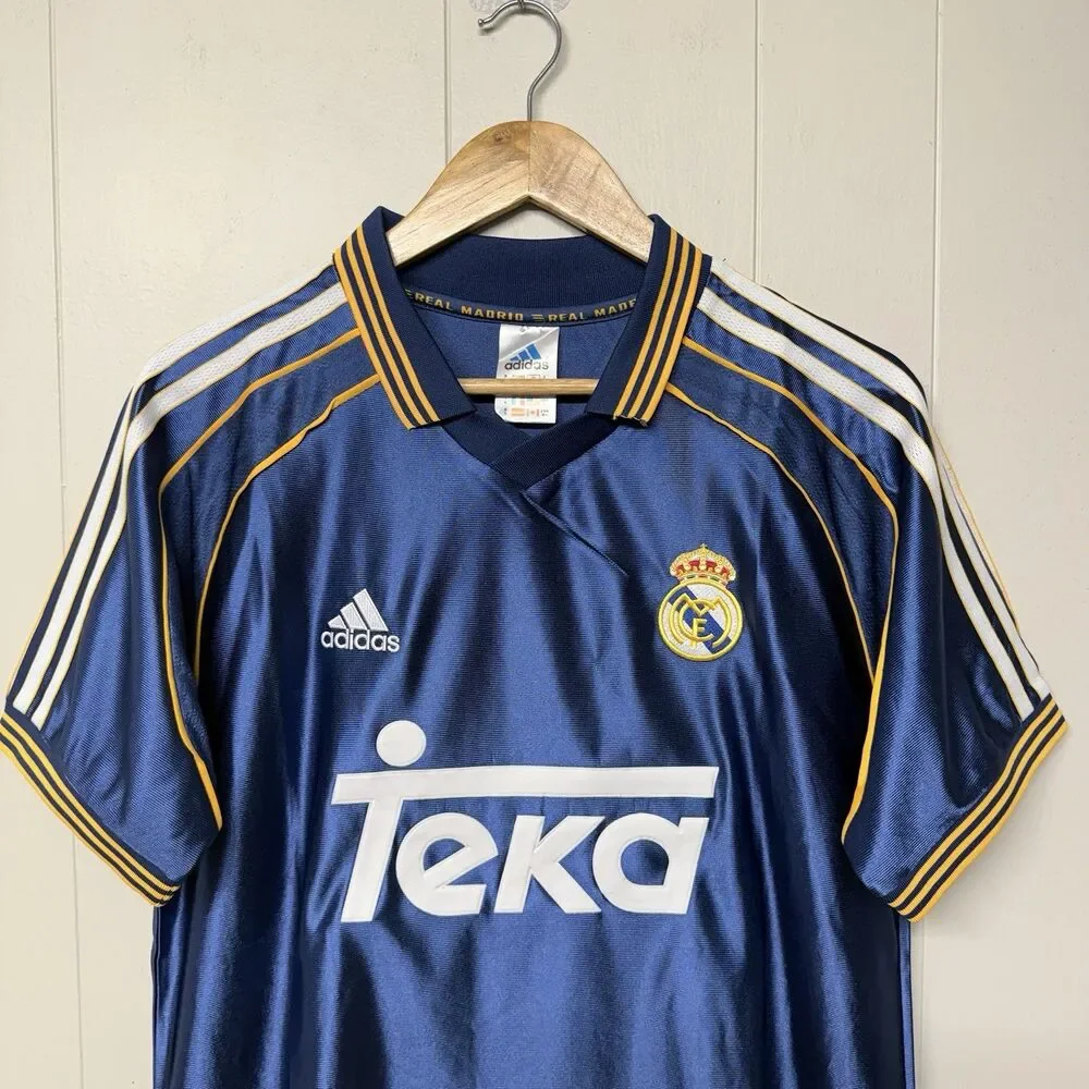 NWT Vintage Adidas Real Madrid 1999 Third Shirt Jersey Soccer Kit Blue Men L